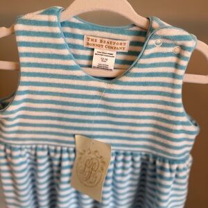 The Beaufort Bonnet Company Aqua and White Striped Baby Dress